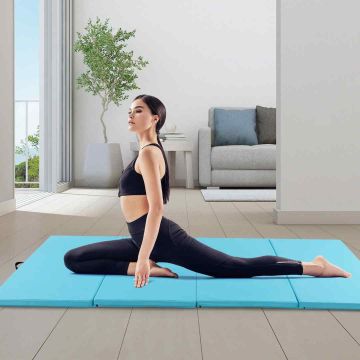 Exercise mat, 4-piece, foldable, blue, 304.8 × 121.92 × 5.08 cm