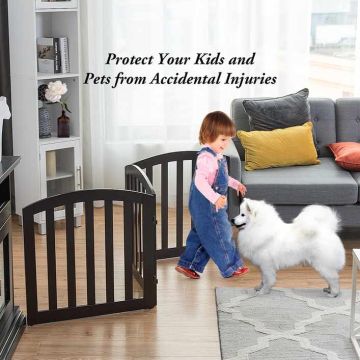 Wooden Adjustable Pet Fence, 61 cm, Brown, 3 Panels