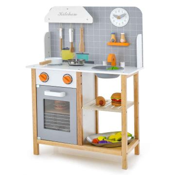 Wooden Children's Kitchen, Gray, 22.5 × 10 × 32.5 inches