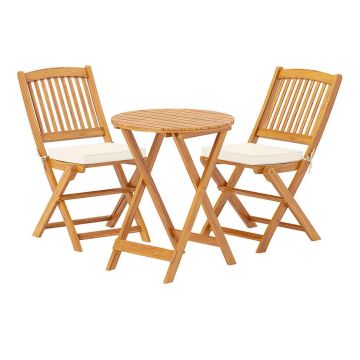 Wooden outdoor folding chairs with padded cushions, acacia wood, 3 pcs