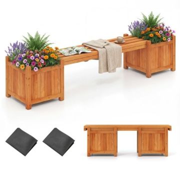 Wooden trellis bench with pots, 2 side pots