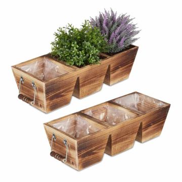 Koka puķu kaste Relaxdays, 3 nodalījumi, 43,5 × 12,5 × 17,5 cm