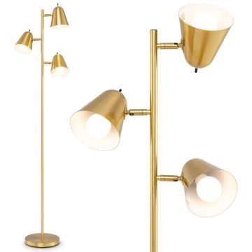 Koka formas stāvlampa, 3 regulējami abažūri, Zelta