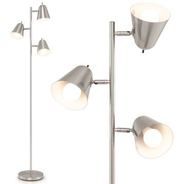 Koka formas stāvlampa, 3 regulējami abažūri, Sudraba