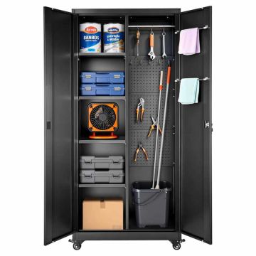 Металлический шкаф на колесах VEVOR W124P250705, 5 уровней, Черная, 80 × 179,5 × 40 см