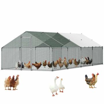 Metāla vistu kūts VEVOR JD382, Ar nojumi un slēdzeni, 3 × 8 × 2 m