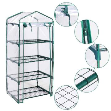 Mini greenhouse, 4 shelves, 68.58 × 48.26 × 160.02 cm
