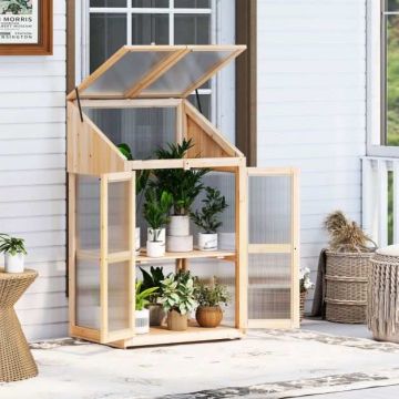 Mini greenhouse, with two shelves and an opening roof, 69 × 58 × 121 cm