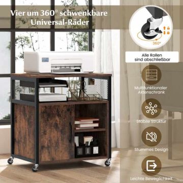 Mobile filing cabinet with charging station and cable management hole, brown