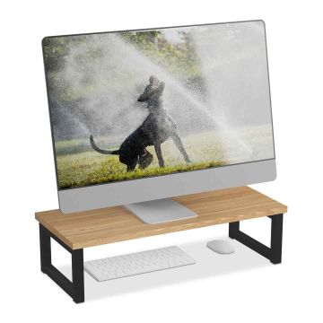 Monitora statīvs Relaxdays 10049971_60, XL, ozolkoka/melna, 55 × 15 × 23 cm