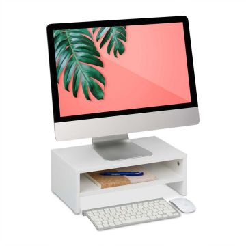 Monitora statīvs Relaxdays 10050164.0, ar nodalījumu, Balta, 40 × 14 × 23,5 cm