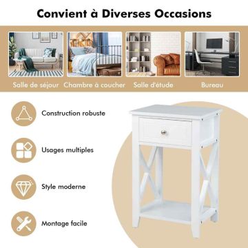 Nightstand, 1 pc, Black/White, 16 × 20 × 12 in