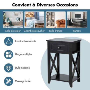 Bedside tables, 2 pcs, Black, 40 × 61.5 × 30 cm