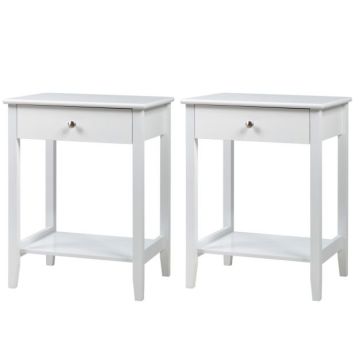 Bedside tables, 2 pcs., with drawers and open shelves, White, 46.99 × 62.23 × 35.56 cm