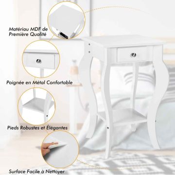 Bedside tables, 2 pcs., with drawer and lower shelf, White, 38.5 × 60 × 38.5 cm