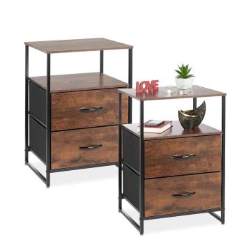 Прикроватные тумбы Relaxdays 10049970.0, 2 шт., 2 ящика, Чёрная/коричневая, 45 × 70 × 42,5 см