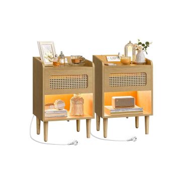 SONGMICS HOME BOHOVEN LET817Y02 Bedside Tables, With Drawers and Open Shelves, 35 × 60 × 40 cm