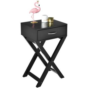 Bedside table, 1 drawer, Black, 39.88 × 66.04 × 33.02 cm