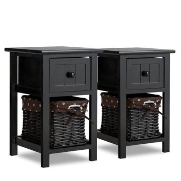 Bedside table, 2-tier, 1 drawer and 1 basket, 28 × 45 × 31 cm