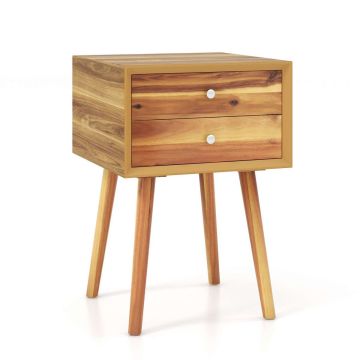 Bedside table, 2 drawers, White/brown, 16 × 23.5 × 16 inches