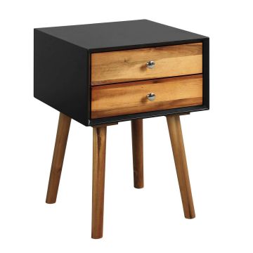 Bedside table, 2 drawers, Black/brown, 16 × 23.5 × 16 inches
