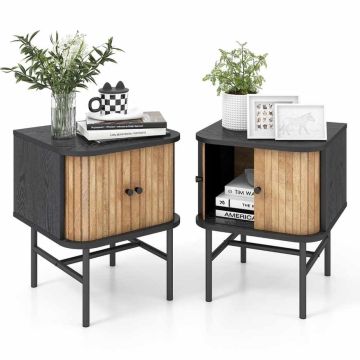 Bedside table, 2 sliding doors, Black, 40 × 49 × 39 cm