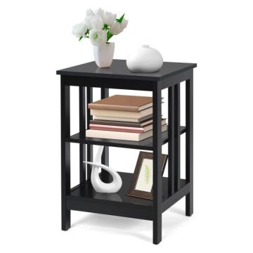 Bedside table, 3 open levels, Black, 40 × 61 × 40 cm