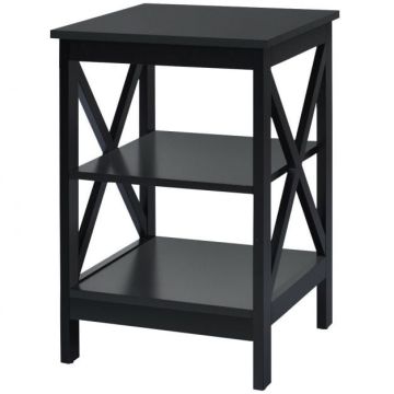 Bedside table, 3-tier, white/black, 40 × 61 × 40 cm