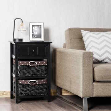 Bedside table, 3 drawers, Black, 40 × 63.5 × 30 cm
