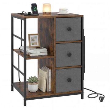 Bedside table, 3 drawers, Brown, 46 × 63 × 40 cm