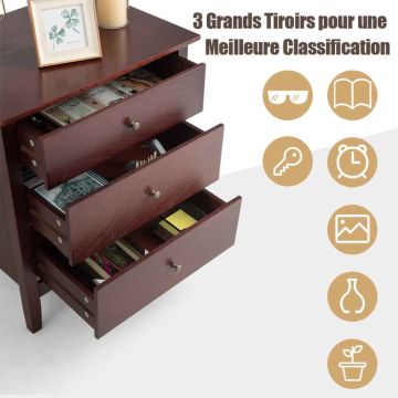 Bedside table, 3 drawers, 24 × 18 × 26 inches