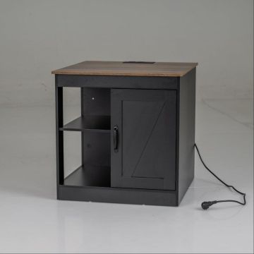 Bedside table, With charging station, Black, 60 × 60 × 61 cm