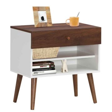 Bedside table, with drawer and 2 open shelves, 59.7 × 59.7 × 38.1 cm