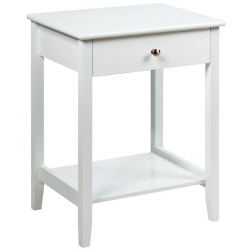 Bedside table, with drawer and open shelf, White, 46.99 × 62.23 × 35.56 cm