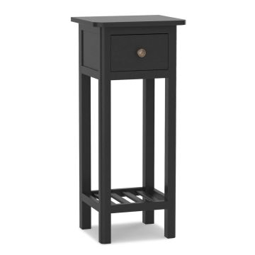 Bedside table, with drawer and open shelf, Black, 35.56 × 80.01 × 30.48 cm