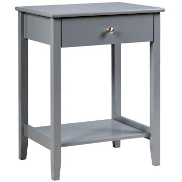 Bedside table, with drawer and open shelf, Gray, 46.99 × 35.56 × 62.23 cm