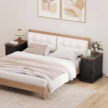 Bedside table, with drawer and cabinet, Black, 35 × 62 × 60 cm