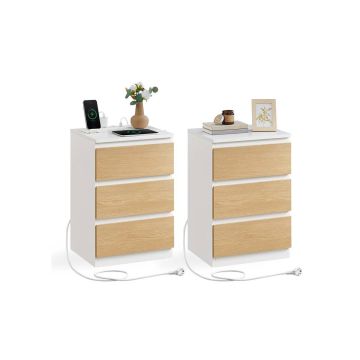 Naktsgaldiņš VASAGLE, 3 atvilktnes, 2 kontaktligzdas un 2 USB porti, 40 × 59 × 35 cm
