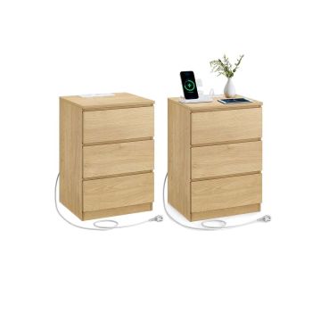 Naktsgaldiņš VASAGLE, 3 atvilktnes, 2 kontaktligzdas un 2 USB porti, 40 × 59 × 35 cm