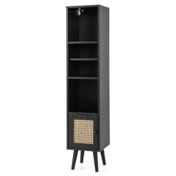 Natural rattan cabinet with adjustable shelf, black