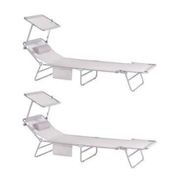 Komplekts no 2 sauļošanās krēsliem 215x63x90cm., baltā/sudraba krāsā