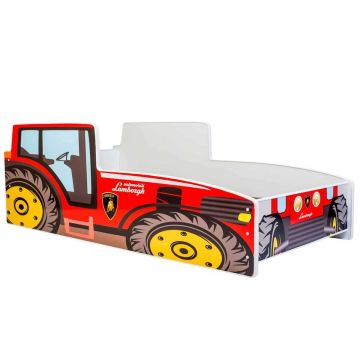 Bērnu gulta Farmi ar matraci 165 cm x 84 cm x 49 cm, sarkans traktors