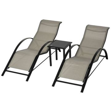 2 sauļošanās krēslu komplekts ar galdu Outsunny, pelēks/melns