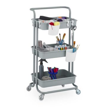 Organizēšanas ratiņi Relaxdays 10047626.0, 3 līmeņi, Pelēki, 42,5 × 86 × 42 cm