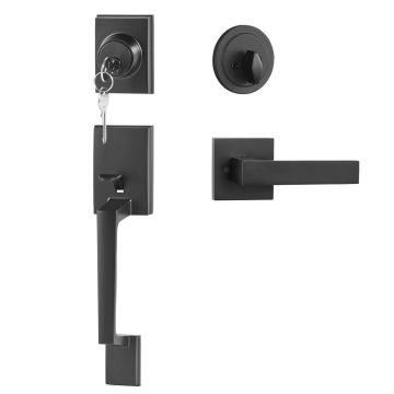Комплект ручки и защёлки входной двери VEVOR DT1103-BLK, лево-/правосторонний, один цилиндр