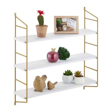Piekaramais plaukts Relaxdays 10044750.0, 3 plaukti, Balts/zelta, 60 × 60 × 15 cm