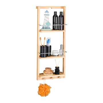 Piekarināms vannas istabas plaukts Relaxdays 10017163.0, 3 plaukti, 3 āķi, 28,5 × 70 × 10 cm