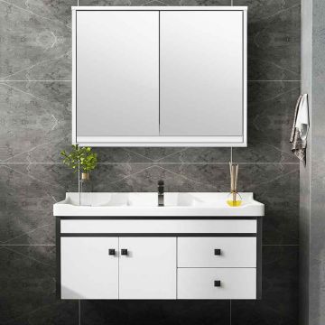 Wall-mounted bathroom cabinet, With mirror, 22 × 18 × 5.5 inches