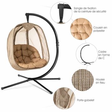 Hanging chair, With stand and cushion, Brown