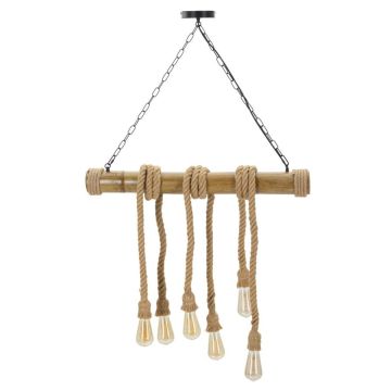Piekaramais gaismeklis Mauro Ferretti Bamboo/Rope, 6 gaismas punkti, 80 × 120 × 15 cm